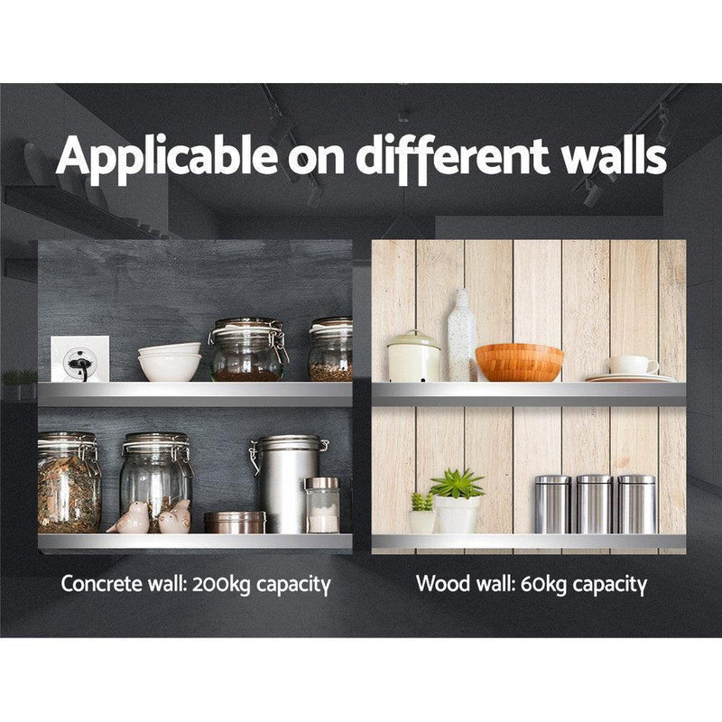 Stainless Steel Wall Shelf Kitchen Shelves Rack Mounted Display Shelving 1800mm - John Cootes