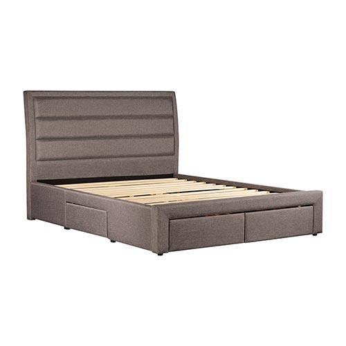 Storage Bed Frame Queen Size Upholstery Fabric in Light Grey with Base Drawers - John Cootes