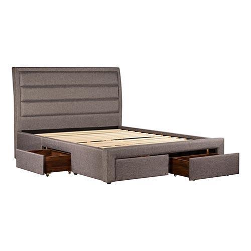 Storage Bed Frame Queen Size Upholstery Fabric in Light Grey with Base Drawers - John Cootes