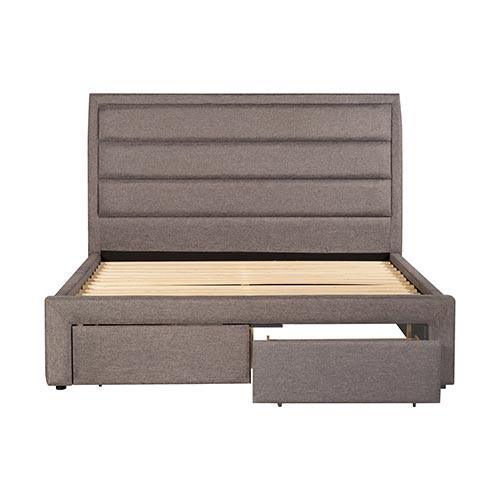 Storage Bed Frame Queen Size Upholstery Fabric in Light Grey with Base Drawers - John Cootes