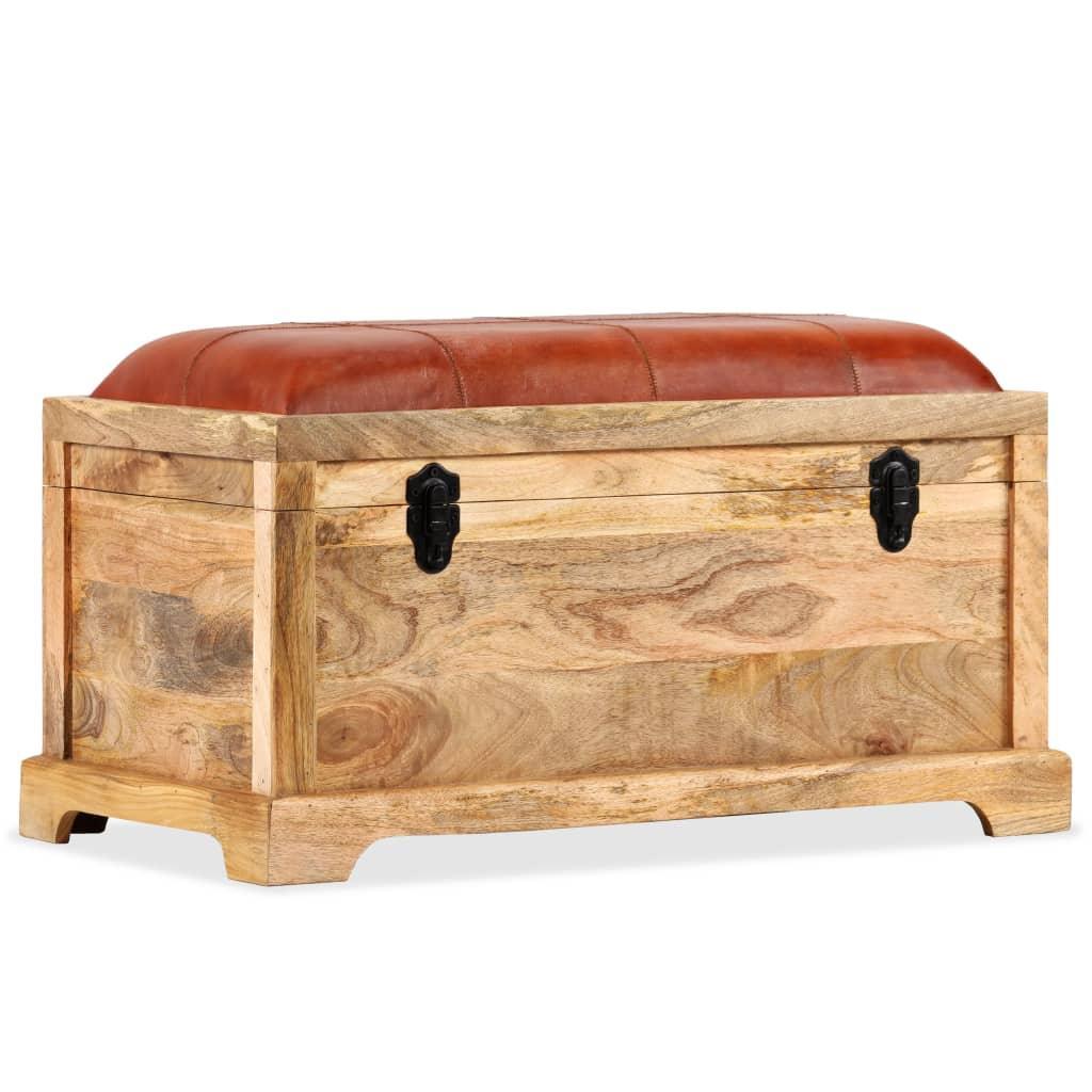 Storage Bench Genuine Leather And Solid Mango Wood 80x44x44 Cm - John Cootes