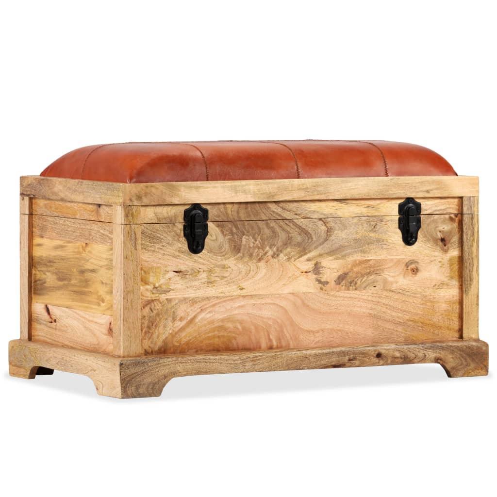 Storage Bench Genuine Leather And Solid Mango Wood 80x44x44 Cm - John Cootes