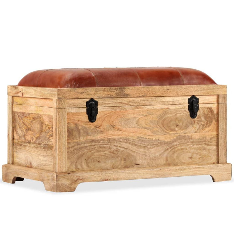 Storage Bench Genuine Leather And Solid Mango Wood 80x44x44 Cm - John Cootes