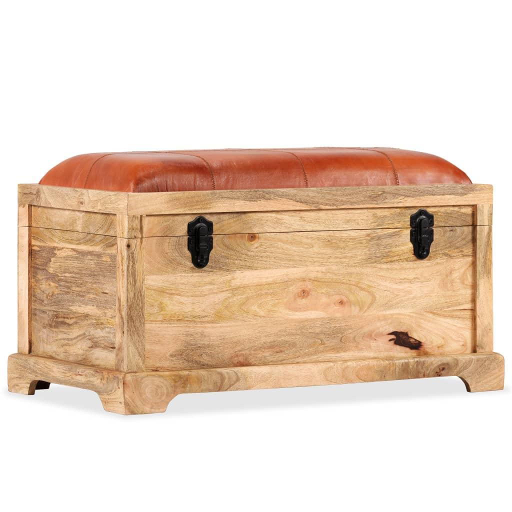 Storage Bench Genuine Leather And Solid Mango Wood 80x44x44 Cm - John Cootes