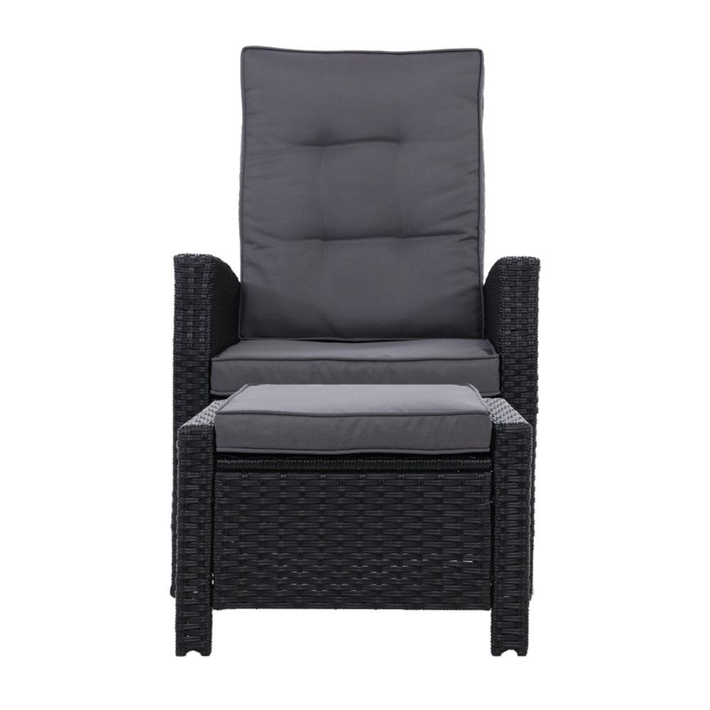 Sun lounge Recliner Chair Wicker Lounger Sofa Day Bed Outdoor Furniture Patio Garden Cushion Ottoman Black Gardeon - John Cootes