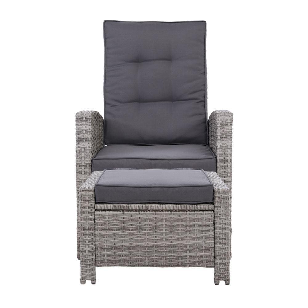 Sun lounge Recliner Chair Wicker Lounger Sofa Day Bed Outdoor Furniture Patio Garden Cushion Ottoman Grey Gardeon - John Cootes