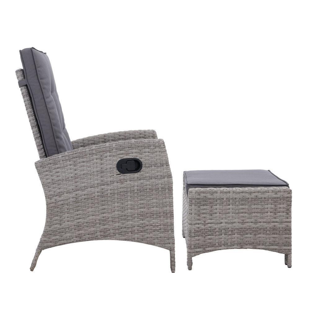 Sun lounge Recliner Chair Wicker Lounger Sofa Day Bed Outdoor Furniture Patio Garden Cushion Ottoman Grey Gardeon - John Cootes