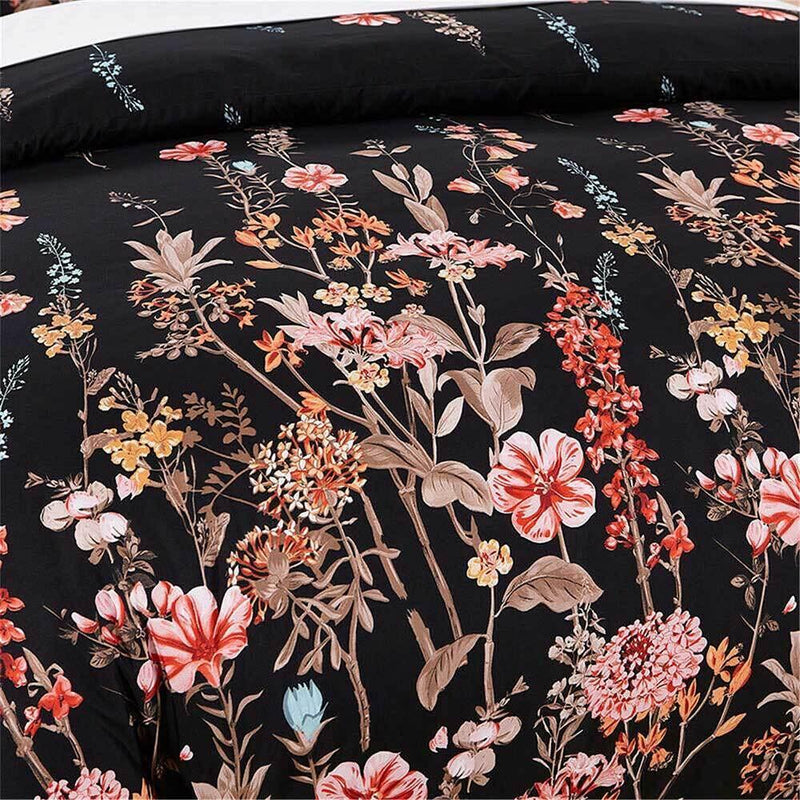 Super King Size 3pcs Floral Black Quilt Cover Set(3PCS) - John Cootes