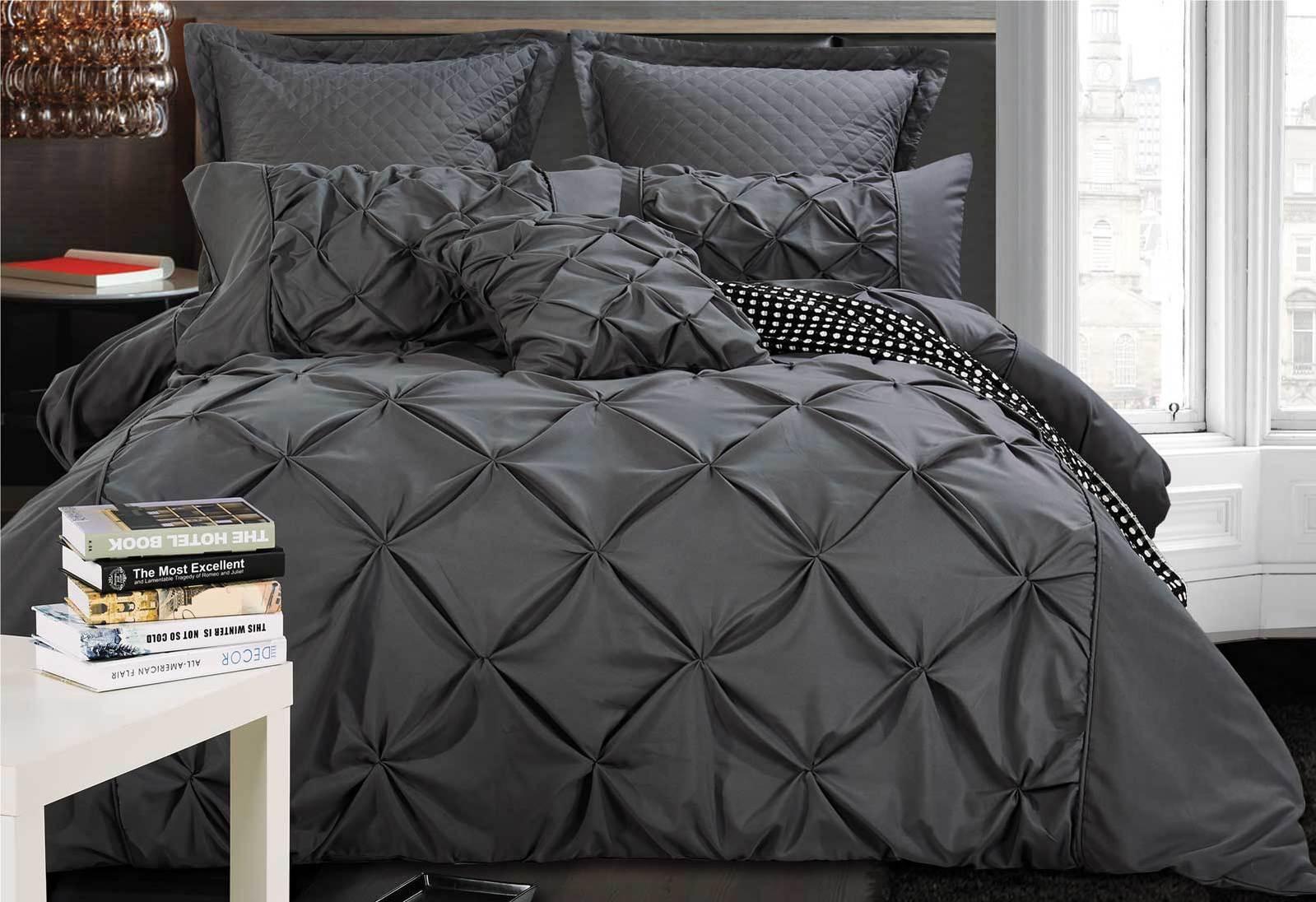 Super King Size Charcoal Diamond Pintuck Quilt Cover Set(3PCS) - John Cootes