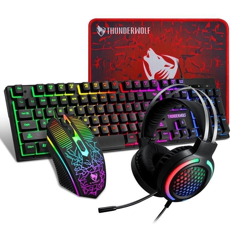 T-Wolf TF400 4-pcs Rainbow Keyboard/Mouse/Headphone/Mouse Pad Kit Set - John Cootes