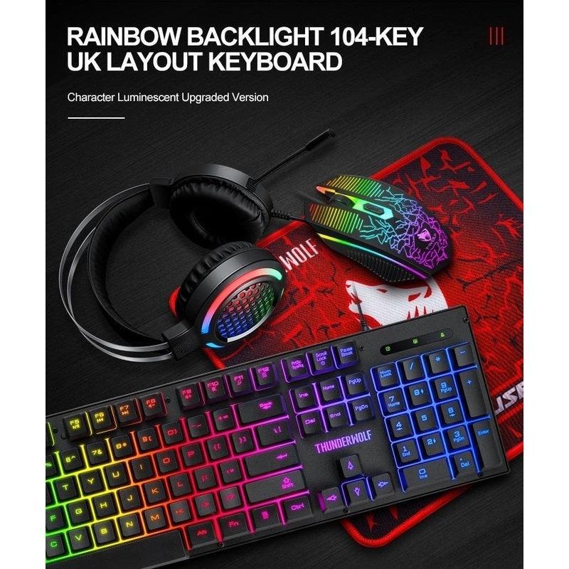 T-Wolf TF400 4-pcs Rainbow Keyboard/Mouse/Headphone/Mouse Pad Kit Set - John Cootes