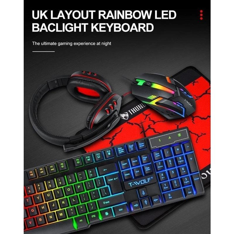 T-Wolf TF800 RGB 4-pcs Gaming Keyboard/Mouse/Headphone/Mouse Pad Kit Set - John Cootes