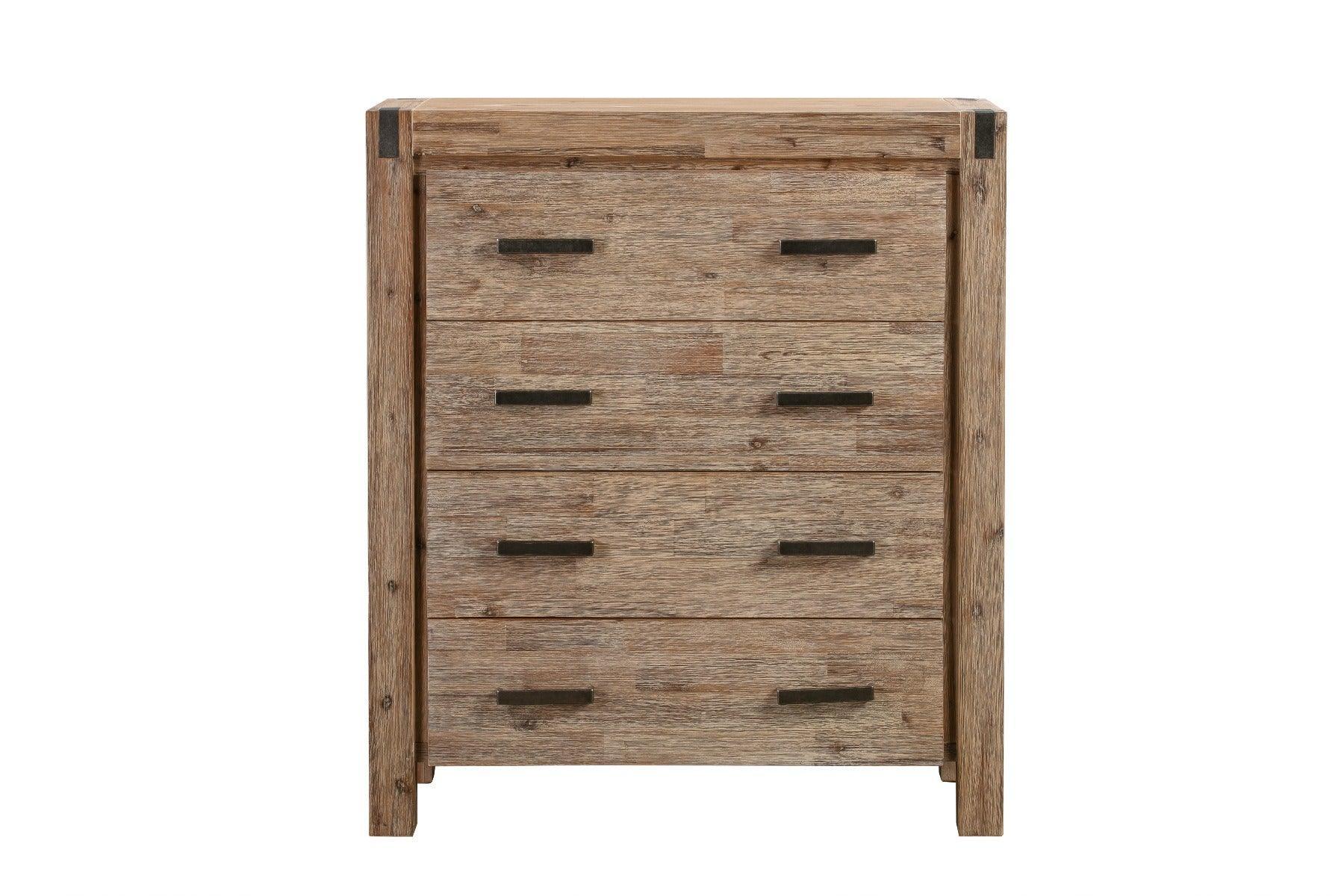 Tallboy with 4 Storage Drawers Assembled in Oak Colour Solid Wooden - John Cootes