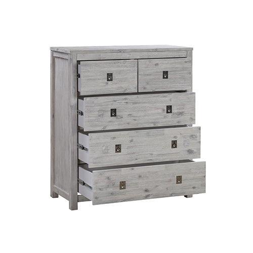 Tallboy with 5 Storage Drawers in Cloud White Ash Color with Solid Acacia Wooden Frame - John Cootes