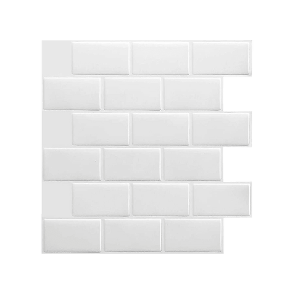 Tiles 3D Peel and Stick Wall Tile Subway White (30 x 30cm x 10 sheets) - John Cootes