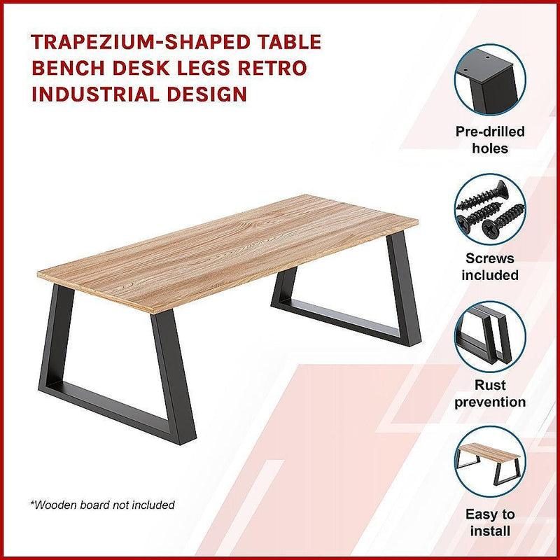 Trapezium-Shaped Table Bench Desk Legs Retro Industrial Design Fully Welded - Black - John Cootes