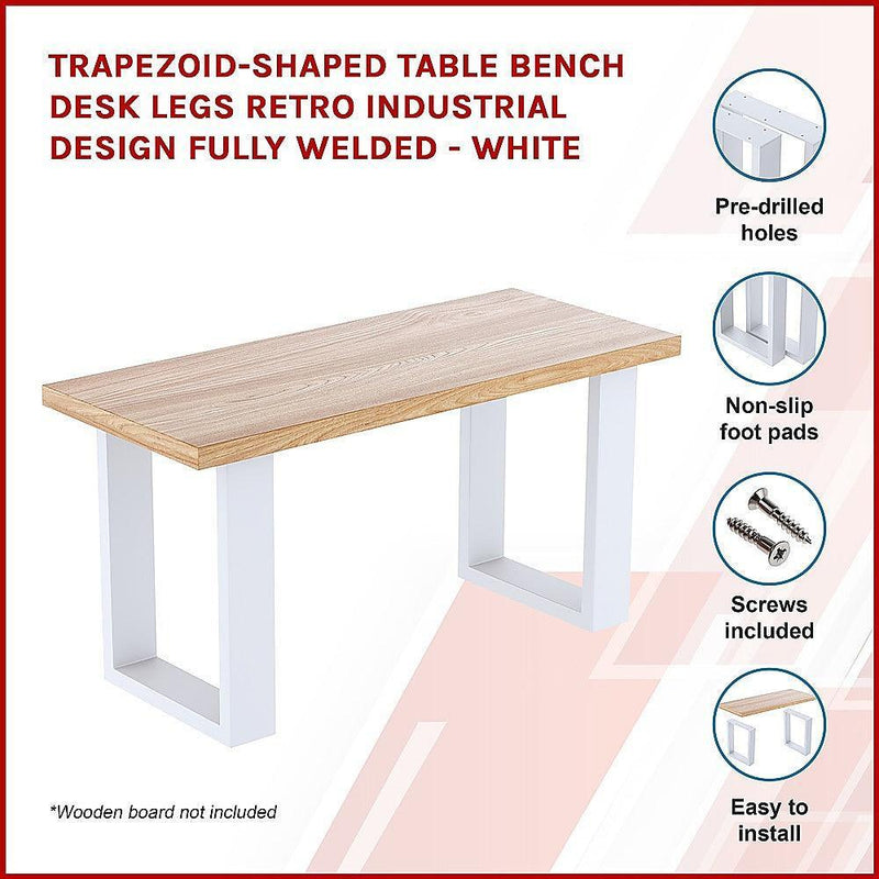 Trapezoid-Shaped Table Bench Desk Legs Retro Industrial Design Fully Welded - White - John Cootes