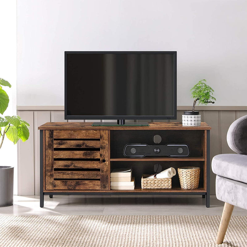 TV Cabinet for up to 127cm TVs with Louvred Door 2 Shelves for Living Room and Bedroom Rustic Brown and Black - John Cootes