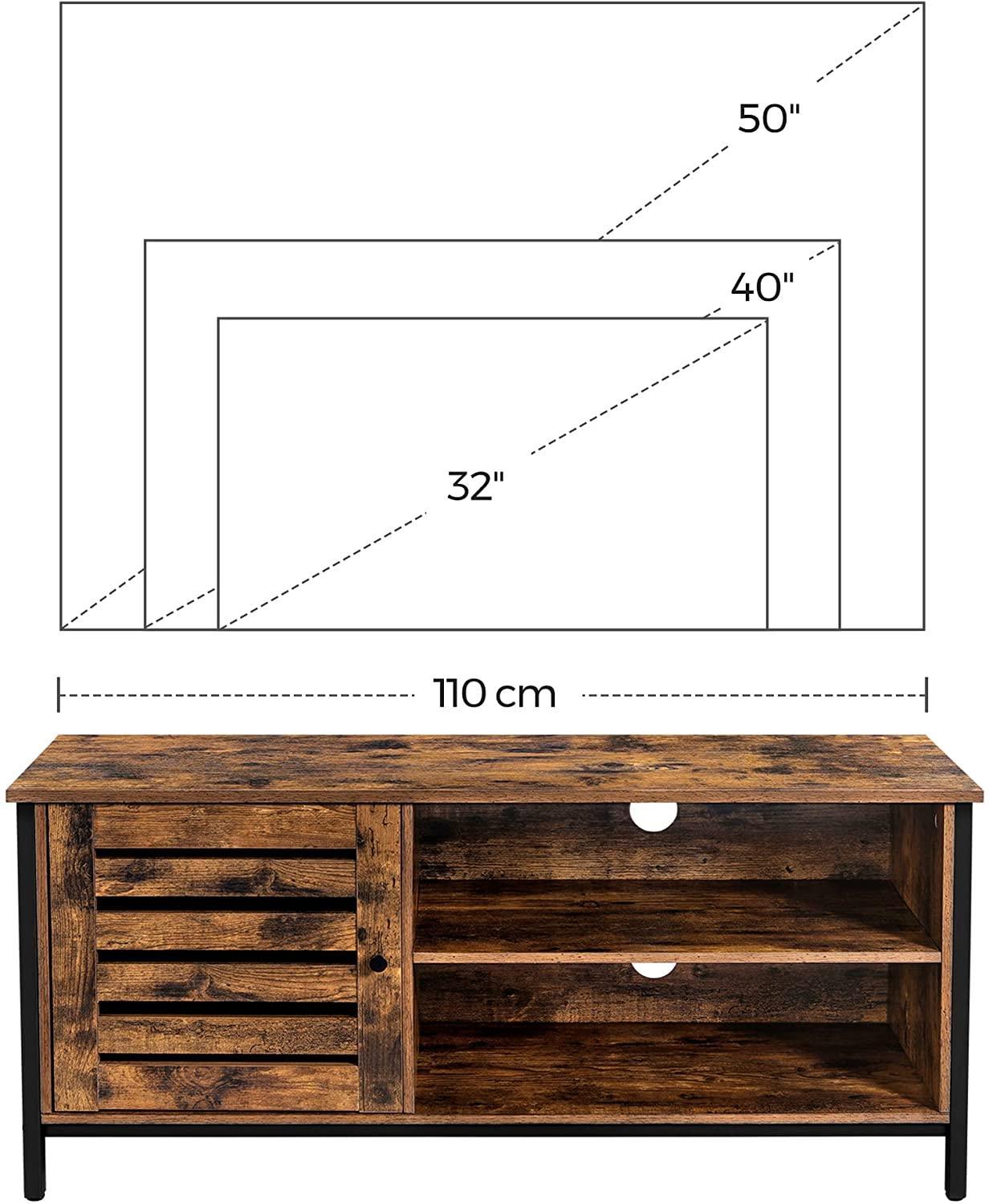 TV Cabinet for up to 127cm TVs with Louvred Door 2 Shelves for Living Room and Bedroom Rustic Brown and Black - John Cootes