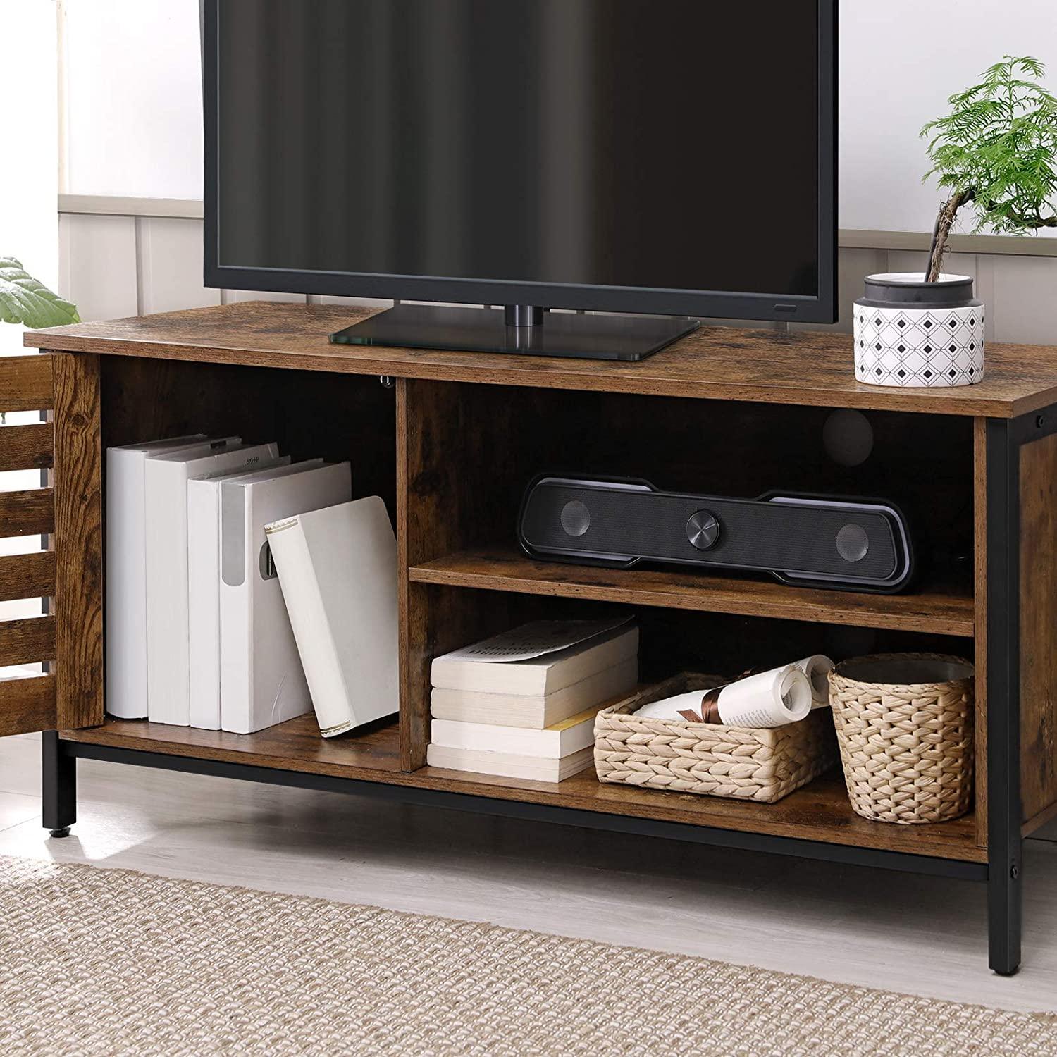 TV Cabinet for up to 127cm TVs with Louvred Door 2 Shelves for Living Room and Bedroom Rustic Brown and Black - John Cootes