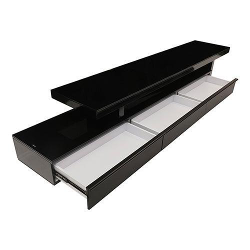 TV Cabinet with 3 Storage Drawers Extendable With Glossy MDF Entertainment Unit in Black Color - John Cootes