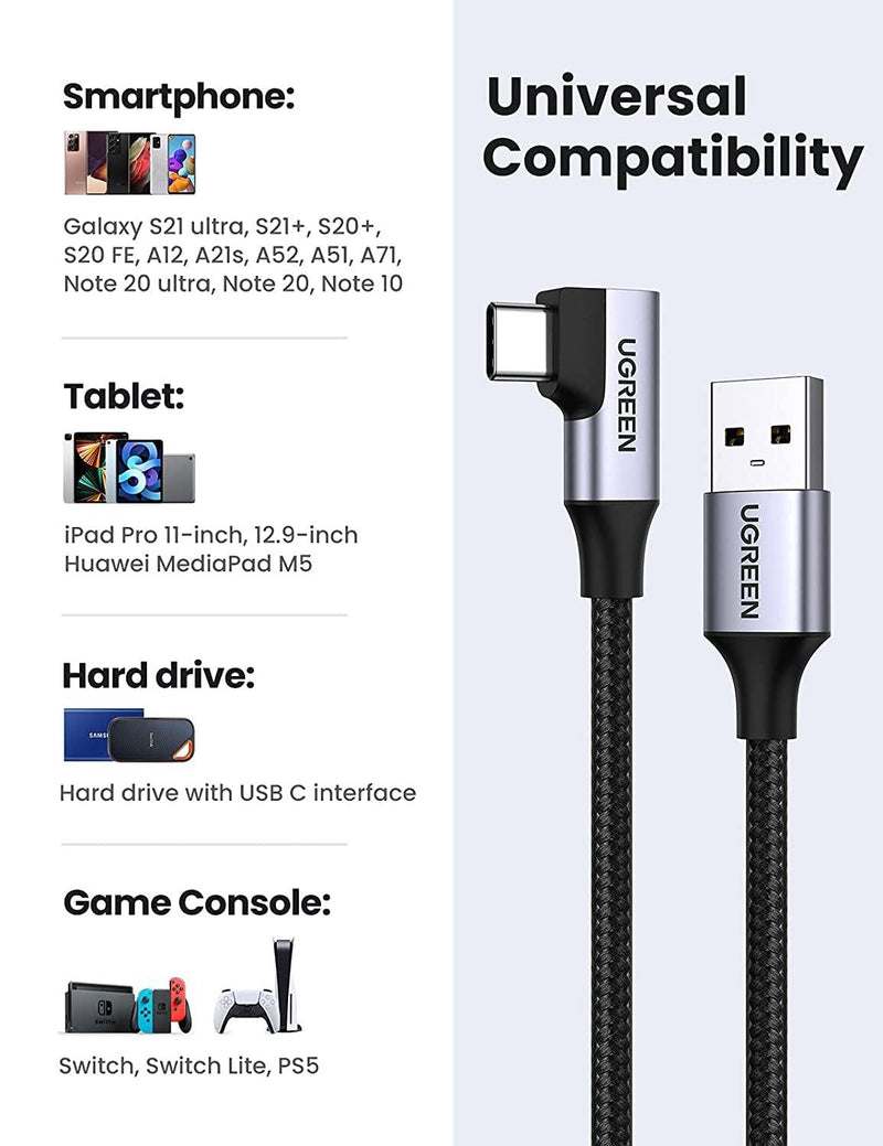 UGREEN 20289 Angled USB-C 3.0 Fast Charge Cable 0.5M - John Cootes