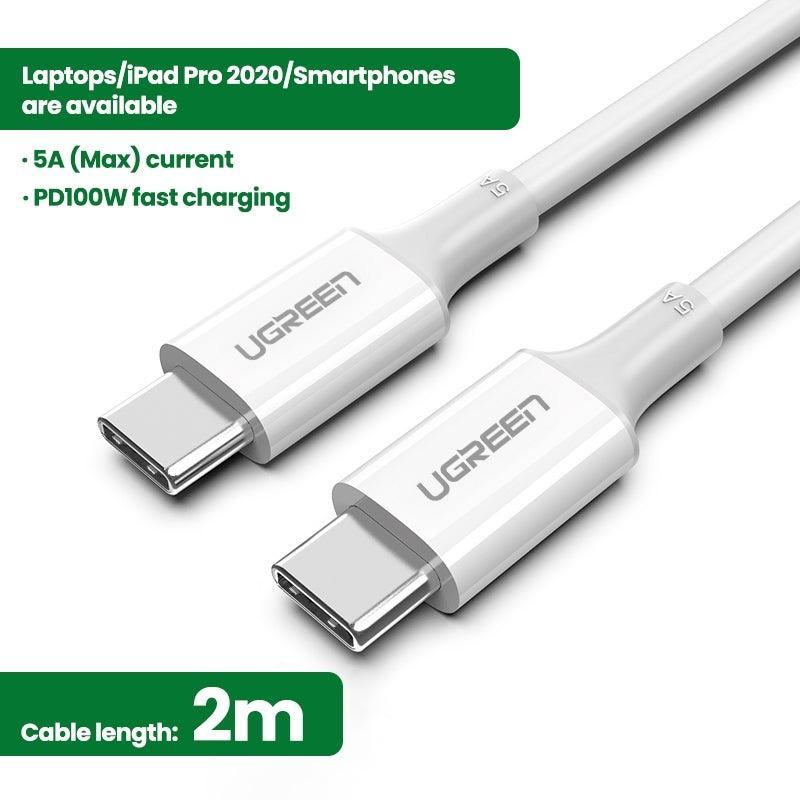 UGREEN 60552 USB-C 2.0 to TYPE-C Male to Male Data Cable 5A 2M White - John Cootes