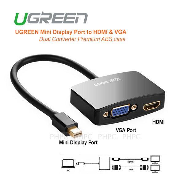 UGREEN Mini Display Port to HDMI &amp; VGA Dual Converter Premium ABS case - Black (10439) - John Cootes