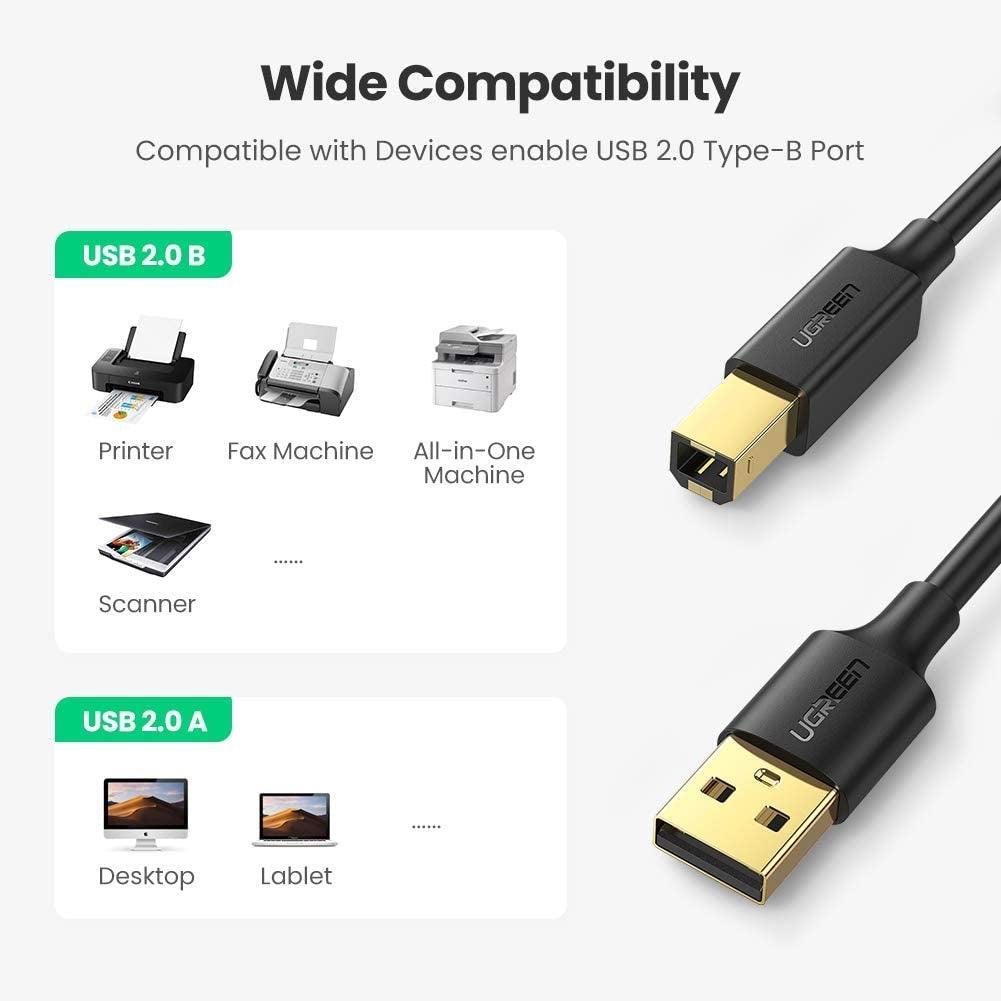 UGREEN USB 2.0 A Male to B Male Printer Cable 3m Black 10351 - John Cootes