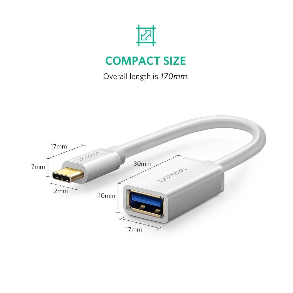 UGreen USB Type-C Male to USB 3.0 Type A Female OTG Cable 15cm - White 30702 - John Cootes