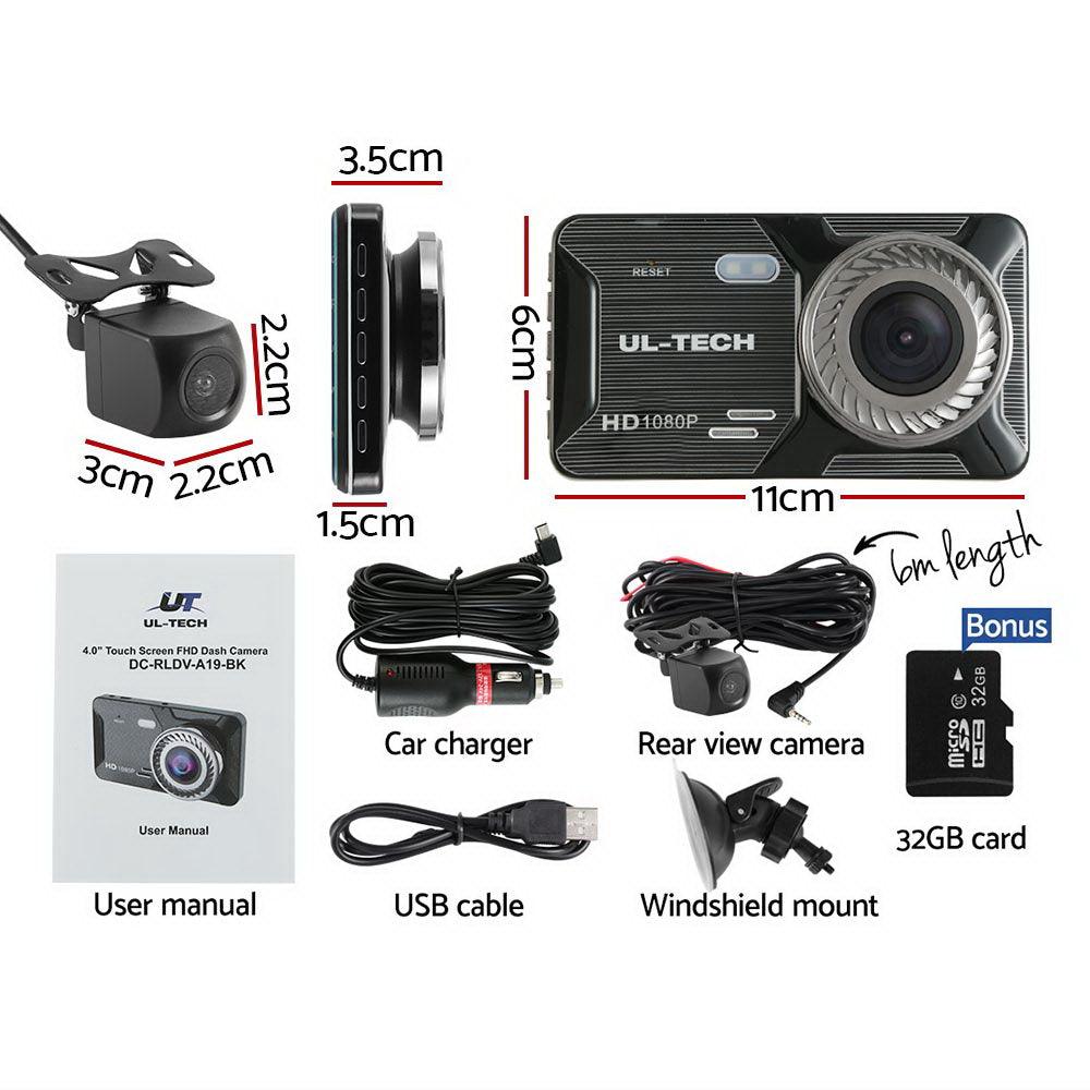 UL-tech 1080P 4" Dash Camera Dual Lens Car DVR Recorder Front Rear Night Vision - John Cootes