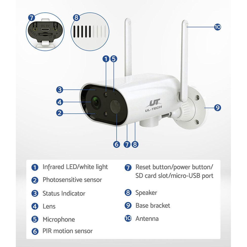 UL-tech 3MP Wireless Security IP Camera Battery Home Outdoor CCTV Solar Panel - John Cootes