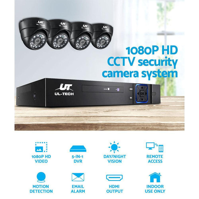 UL-tech CCTV Security Home Camera System DVR 1080P Day Night 2MP IP 4 Dome Cameras 1TB Hard disk - John Cootes