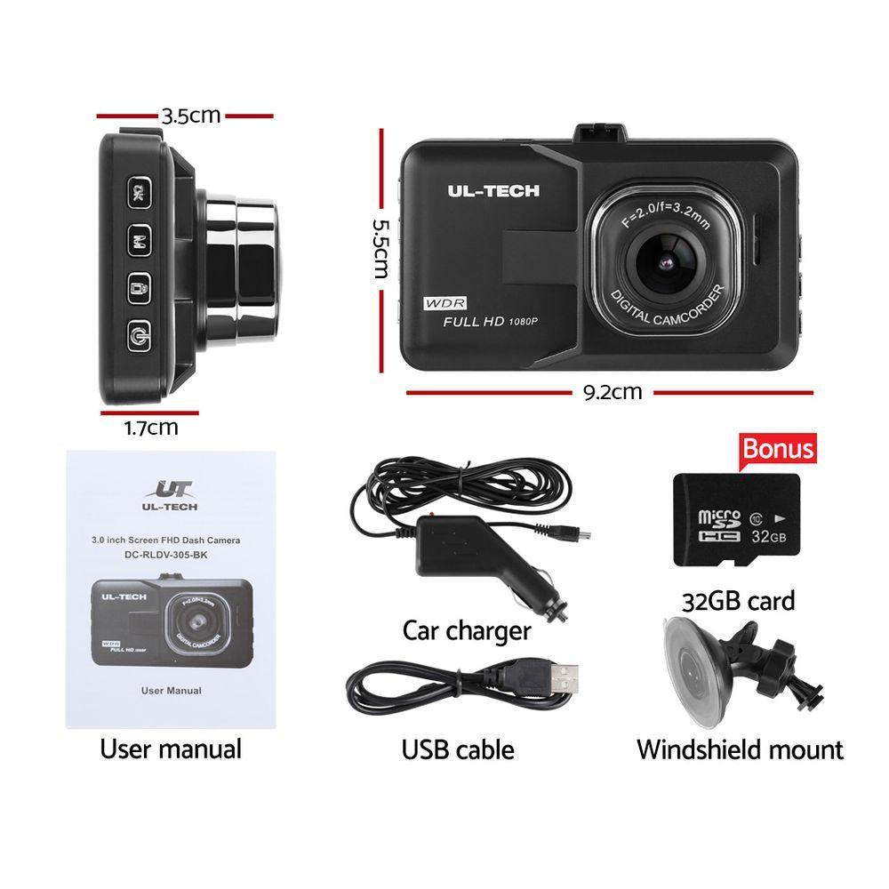 UL-TECH Dash Camera 1080P HD Cam Car Recorder DVR Video Vehicle Carmera 32GB - John Cootes