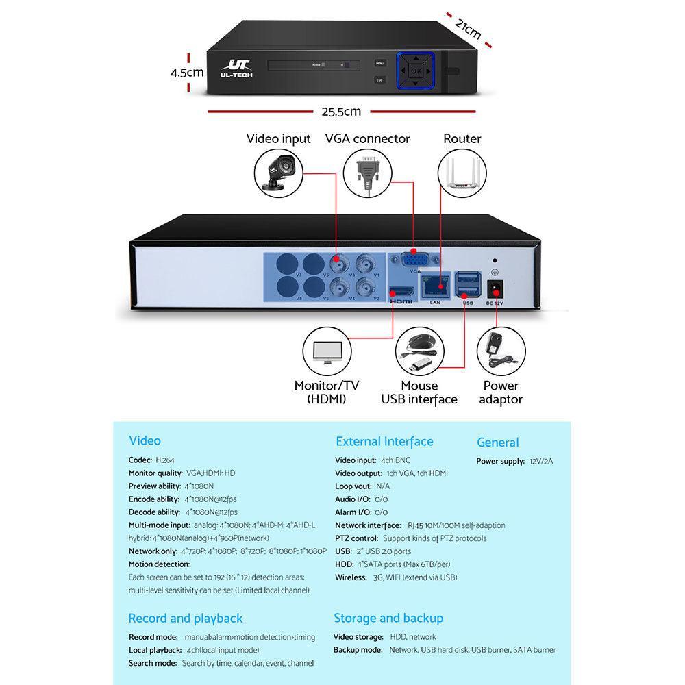 UL-tech Home CCTV Security System Camera 4CH DVR 1080P 1500TVL 1TB Outdoor Home - John Cootes