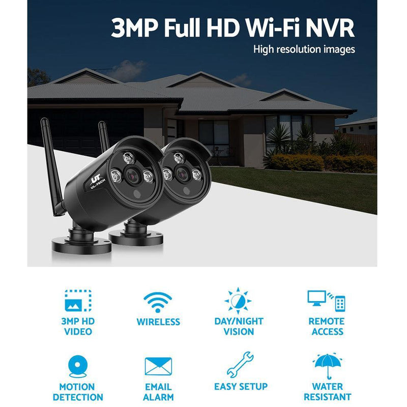 UL-tech Wireless CCTV System 2 Camera Set For DVR Outdoor Long Range 3MP - John Cootes