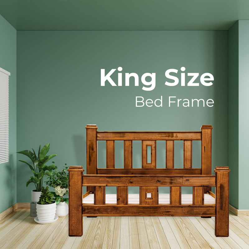 Umber Bed Frame King Size Mattress Base Solid Pine Timber Wood - Dark Brown - John Cootes