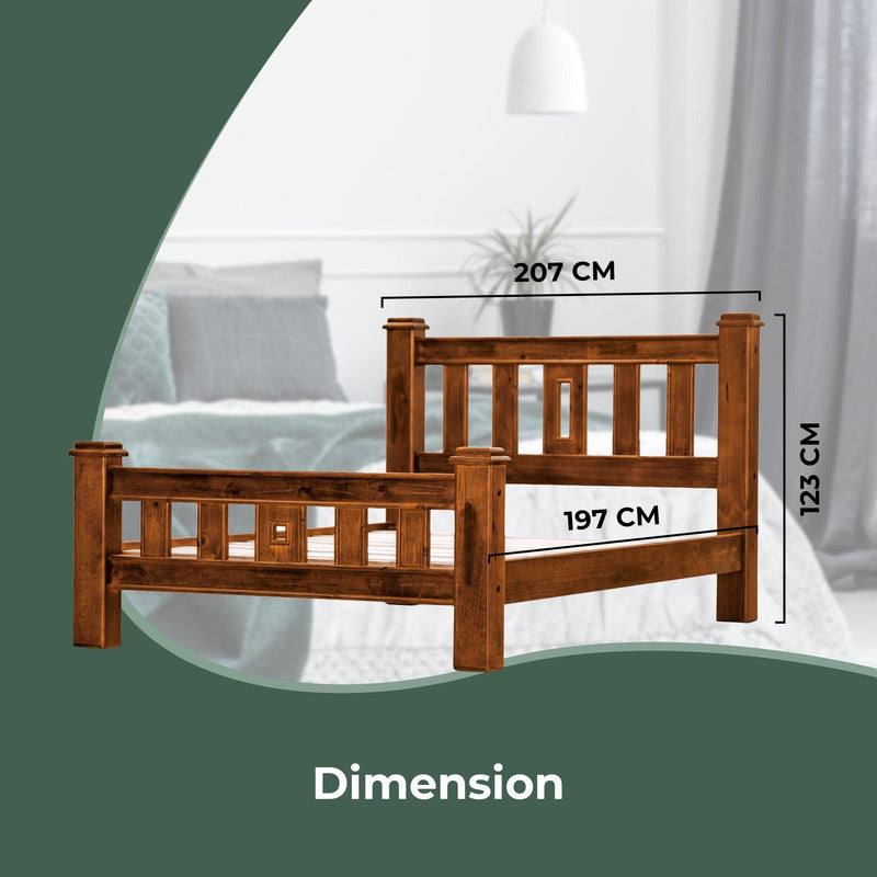 Umber Bed Frame King Size Mattress Base Solid Pine Timber Wood - Dark Brown - John Cootes