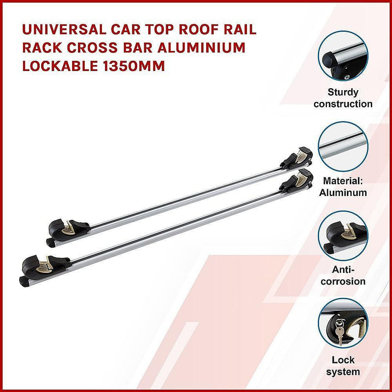 Universal Car Top Roof Rail Rack Cross Bar Aluminium Lockable 1350MM - John Cootes