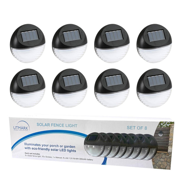 Utmark 8 Pack Round Solar LED Solar Fence Lights Outdoor Lighting Pathway Wall - John Cootes
