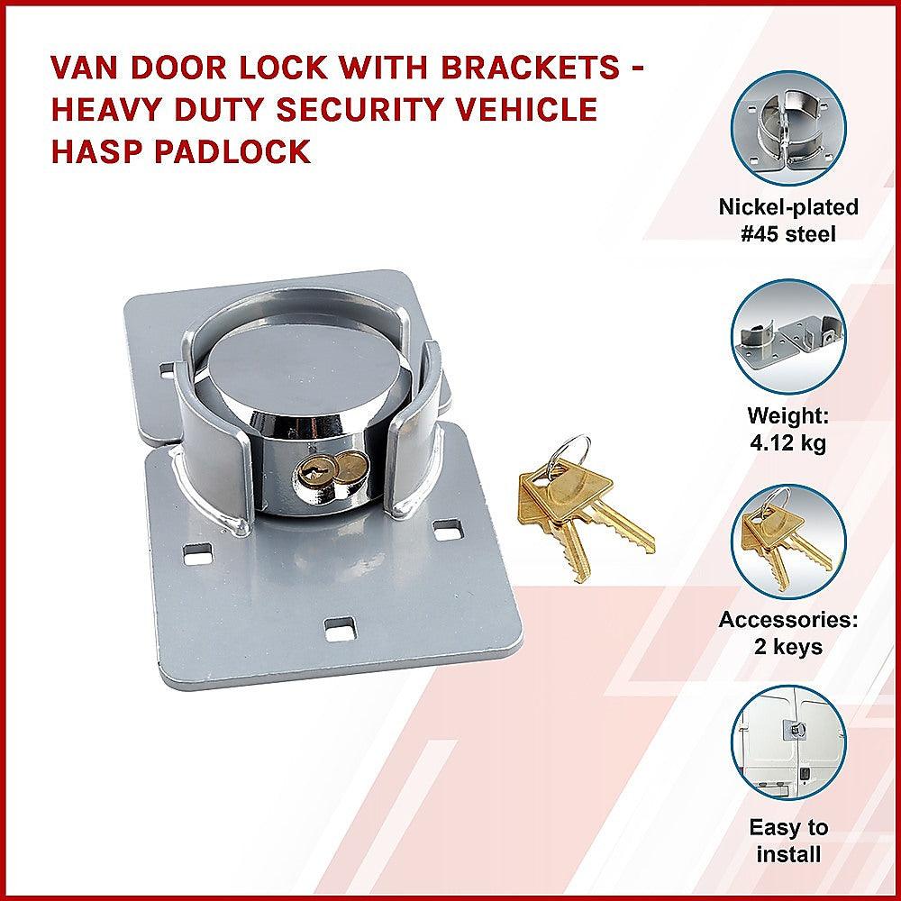 Van Door Lock With Brackets - Heavy Duty Security Vehicle Hasp Padlock - John Cootes