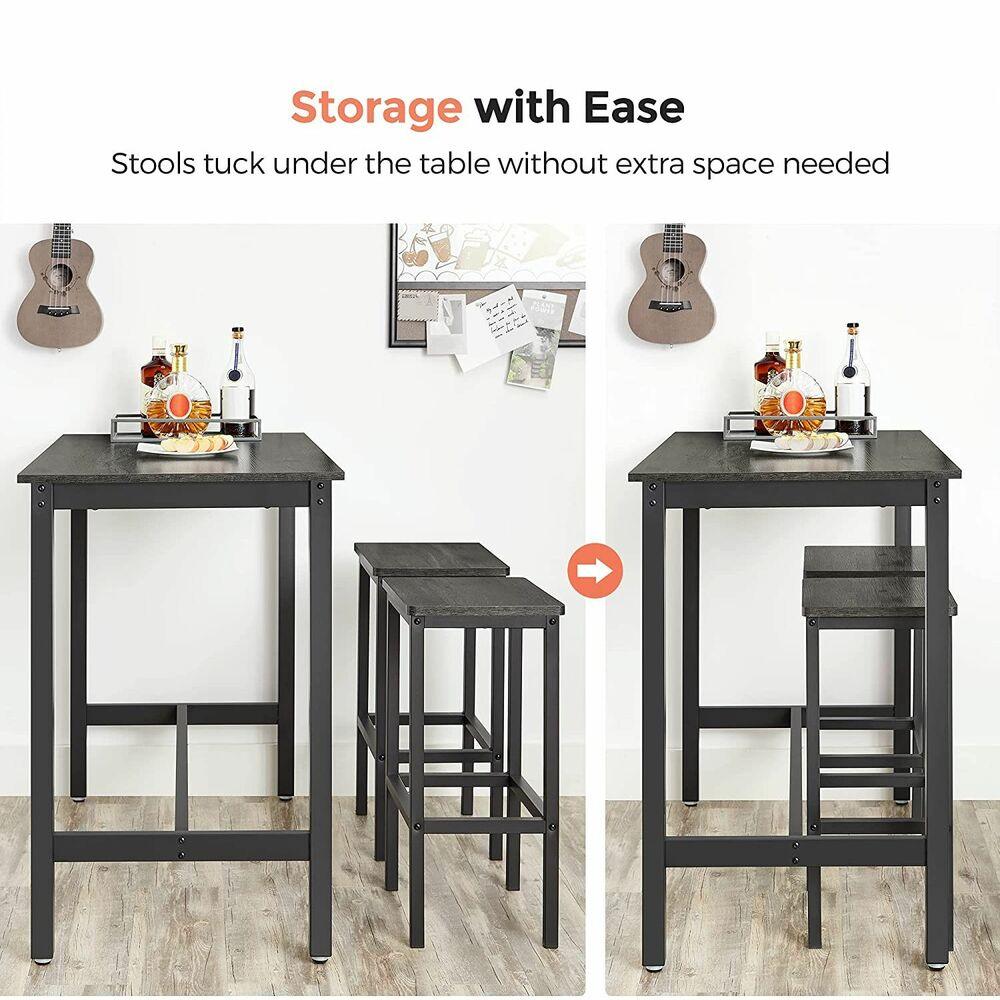 VASAGLE Bar Stools Set of 2 Bar Chairs Charcoal Gray LBC065B04 - John Cootes