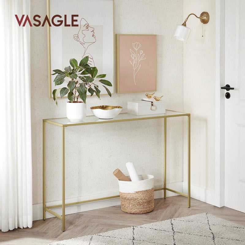 VASAGLE Console Table Tempered Glass Gold LGT036A01 - John Cootes