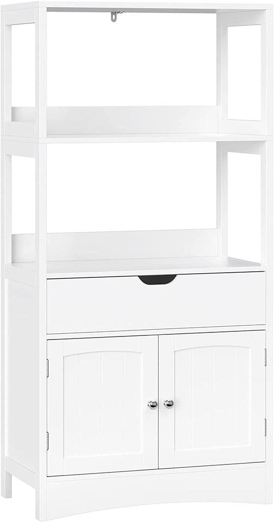 VASAGLE Floor Cabinet with Drawer 2 Open Shelves and Double Doors White BBC64WT - John Cootes