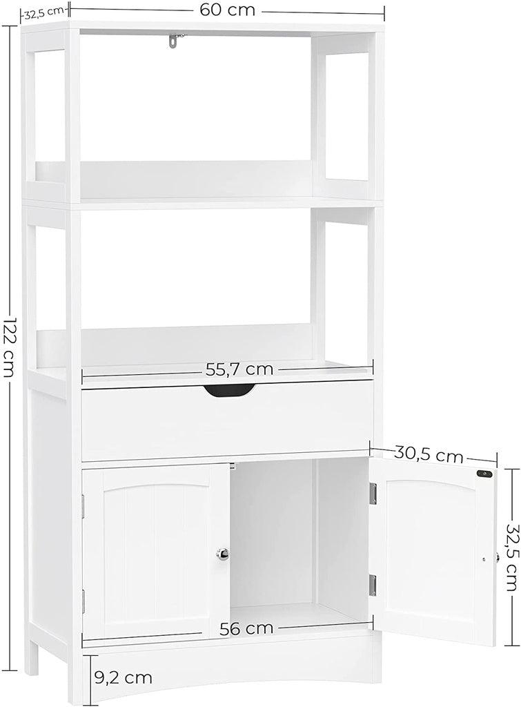 VASAGLE Floor Cabinet with Drawer 2 Open Shelves and Double Doors White BBC64WT - John Cootes