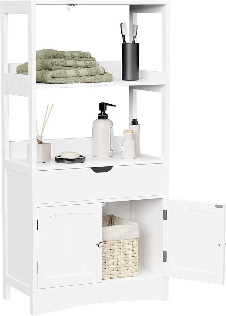 VASAGLE Floor Cabinet with Drawer 2 Open Shelves and Double Doors White BBC64WT - John Cootes