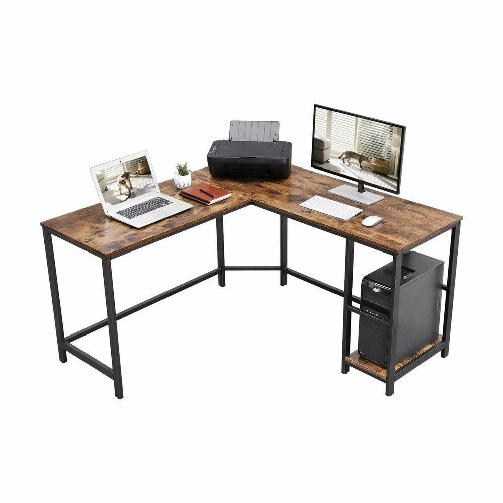 VASAGLE L-Shaped Computer Desk Rustic Brown and Black LWD72X - John Cootes
