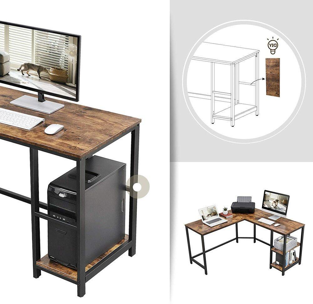 VASAGLE L-Shaped Computer Desk Rustic Brown and Black LWD72X - John Cootes