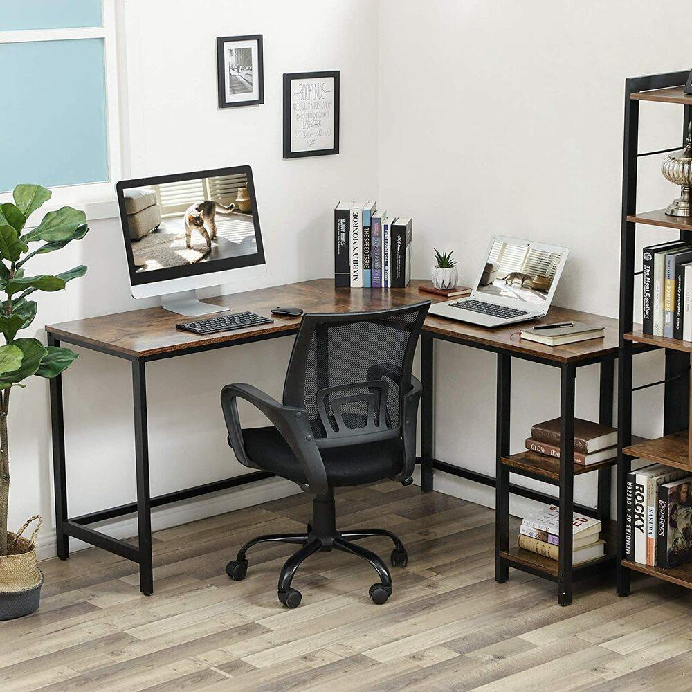 VASAGLE L-Shaped Computer Desk Rustic Brown and Black LWD72X - John Cootes