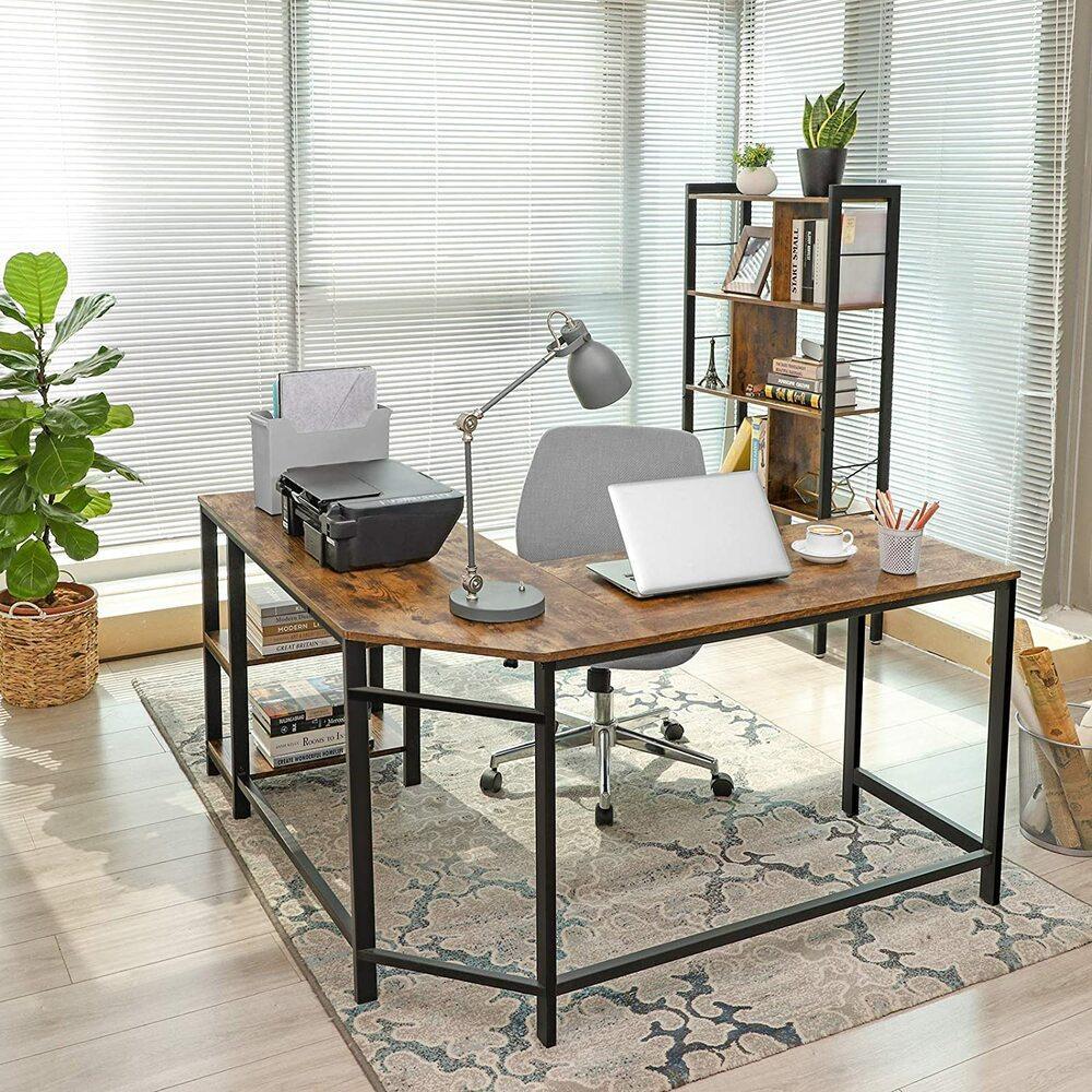 VASAGLE L-Shaped Computer Desk Rustic Brown and Black LWD72X - John Cootes